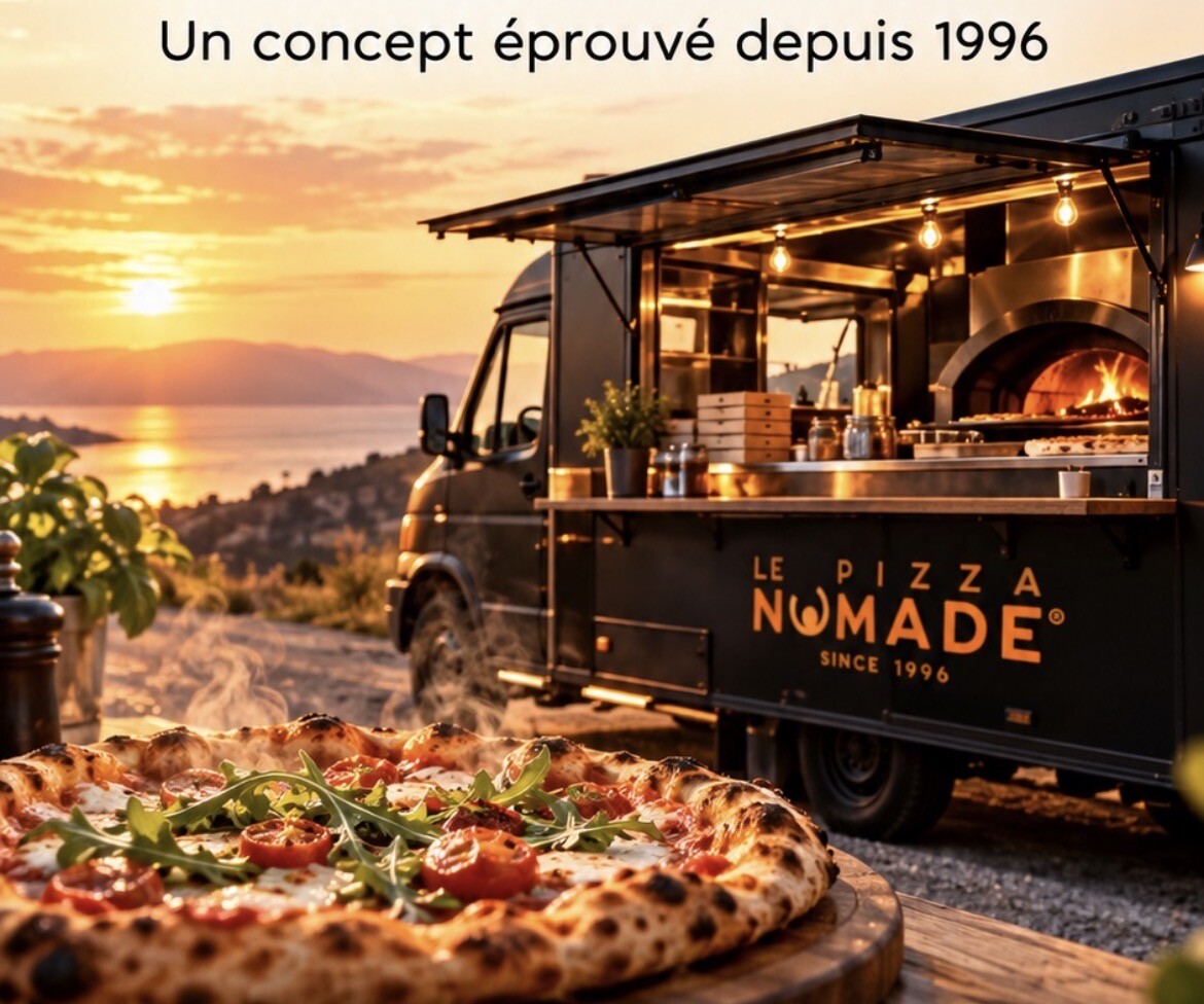 Un concept éprouvé depuis 1996 — camion-pizzeria Pizza Le Nomade et pizza artisanale au coucher du soleil